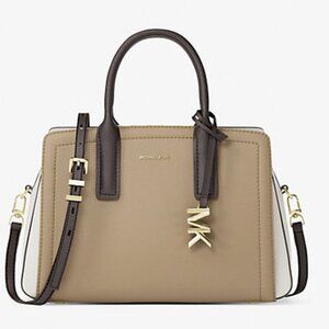NWT ✅ Michael Kors LAILA Small Color-Block Pebbled Triple Comp. Leather Satchel